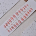 Gradient pink almond press-on nails with white flowers and 3D butterfly bow details - Floral and Butterfly Bow Style (WY-069) / 24 Pieces Strip Pack