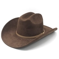 Klassieke donkerbruine western cowboyhoed van wolvilt met decoratieve leren riem en rand - M (56-57 cm) / Bruin