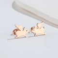Cute rose gold flying pig stud earrings in polished stainless steel for women - Flying Pig / Rose Gold