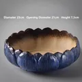 Blue lotus-shaped ceramic hydroponic planter with glossy finish, 23cm diameter bowl - JB Deep Blue Lotus Hydroponic Pot-Large