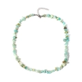 Detailed view of light blue irregular natural stone necklace with adjustable silver clasp - Moss Agate Crushed Stone Necklace
