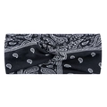 Elastisches Yoga-Stirnband in Schwarz mit weißem Paisleymuster und Knotendesign vorn - Schwarzes Paisley
