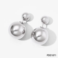 Sleek silver stainless steel double ball earrings with front and back design - Silver Double Metal Ball Earrings (PDE1871)