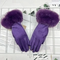 Women's warm winter cycling gloves in deep purple suede with plush faux fur cuffs - One Size / Violet