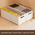 Set of 2 white expandable storage bins for deep kitchen cabinets with handles - Large/2 Pack / Elegant White
