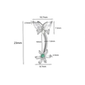 Silver belly button ring with butterfly and green flower charms in 23mm length - #3 Butterfly Flower