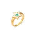 Minimalist gold star ring with elegant white and green enamel inlay for women - US 6 / White Blue