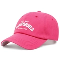 Detail of white 3D embroidery on magenta cotton twill California baseball cap - Adjustable / Pink