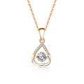 Rose gold dancing moissanite teardrop pendant necklace with sparkling accents - FDTD-015 / Rose Gold (White Moissanite)