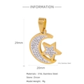 Pendentif lune et étoile en acier inoxydable doré 316L avec zircons blancs - Combinaison Étoile et Lune