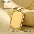 Gold rectangular pendant necklace with white zircon edges on a textured stone surface - Shield Shape / Gold