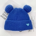 Bright blue knit beanie with bear ears and heart embroidery for autumn and winter - One Size / Blue