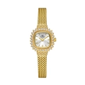 Elegante orologio quadrato da donna dorato con lunetta con diamanti e cinturino in metallo - Oro Bianco