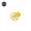 F136 titanium leaf flower labret stud with gold finish and clear zircon inlay - Style 3 / 1.2x6mm / Gold