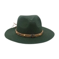 Chapeau de paille Fedora vert foncé avec bande perlée ethnique et boucle bijou - Vert Foncé
