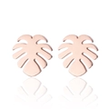 Macro shot of rose gold Monstera leaf earrings with hollow design on white background - Rose Gold