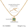 Detail of stainless steel necklace with green cat's eye pendant and measurement specs. - Square Shape (HC-N40803) / Green