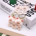 Cute cartoon cat couple keychain set in cream white with gold lobster clasp - Siamese Cat