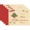 Set of 4 Christmas tree pattern placemats with red border and beige linen texture - Style 16