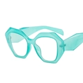 Geometric mint green polygon eyeglasses frame with anti-blue light clear lenses - Blue Frame