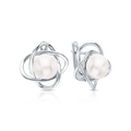 Elegant 925 sterling silver pearl stud earrings with circular metal wrap and mirror finish - 925 Silver / Ear Buckle