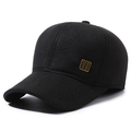 Men's wool baseball cap with thick ear flaps and golden Chinese emblem for winter - Adjustable / Black