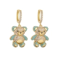 Sweet gold bear earrings set with white cubic zirconia and sky blue decorative stones - Gold Blue Zirconia Bear Earrings