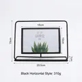 Modern black geometric metal photo frame with botanical print and dimension details - Horizontal Black 6-inch