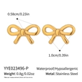 Detailed technical diagram of 18K gold bow earrings showing dimensions and material specs - Silver Style(YYE023496-G)