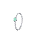 Anello in argento sterling S925 a treccia con cuore smaltato in verde menta - US-5 / Verde