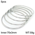 Set of 5 polished 3mm stainless steel bangle bracelets in silver finish with 70mm diameter - 5Pcs Set-Silver (KB181574-KFC)