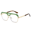 Lunettes de soleil rétro oversize en métal doré et vert avec double pont élégant - Vert Or