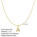 Golden stainless steel snake chain necklace with A-letter zircon pendant 40+5cm length - Letter A