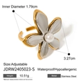 Adjustable two-tone floral stainless steel ring with white pearl center and 18K gold finish - Gold and Silver Bicolor Pearl Flower (JDRW2405023-S) / Adjustable