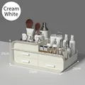 Creamy white makeup organizer with three drawers and top compartments, 33x20x14cm size - Upgraded Material Deluxe 3-Drawer Large Cream White