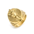 Vintage gold-plated stainless steel Egyptian Pharaoh Tutankhamun ring for men in 45-degree view - US 7 / Gold