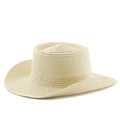 Close-up of fine weave texture and curved brim detail on a beige straw jazz hat - M (56-58cm) / Beige