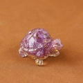 Cute purple crystal turtle figurine with gold leaf fragments for desk decoration - 47 Amethyst Type 2 + Gold Foil