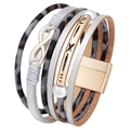 Bracciale multistrato con strass a cuore, stampa animalier e chiusura magnetica dorata - Bracciale Perla Infinito Grigio