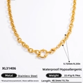 Polished golden stainless steel chunky chain necklace with detailed size specifications - Gold Bold Industrial Style Necklace (XL31406)