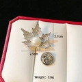 Detailed macro view of a silver maple leaf brooch with pearls, size 2.7x2.5cm, weight 3.6g - Maple Leaf Pearl (C074)