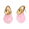 Pink teardrop earrings in 18K gold-plated stainless steel with marble texture design - Candy Color Water Drop Studs / Gold Pink