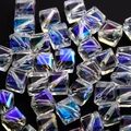 Aurora cube crystal glass spacer beads with iridescent AB finish for DIY jewelry - Slanted Hole Light of Heaven