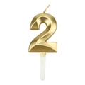 3D geometric number 2 birthday candle in champagne gold with white stick insert - Number 2 / Gold