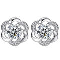 Silver flower stud earrings featuring round cubic zirconia and pavé crystal petals - Narcissus Earrings Led-134
