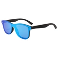 Bamboo style sunglasses with blue mirrored lens and black matte temples - Bright Black Frame Ebony Leg Ice Blue Mirror Lens