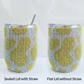 12oz rhinestone wine tumbler in yellow and silver pattern with lid and straw options - Cow Pattern Yellow