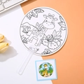 DIY coloring fan for kids featuring a giraffe line drawing and clear handle - Giraffe
