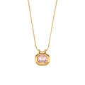 18K vergoldete Halskette mit achteckigem rosa Edelsteinanhänger an feiner Schlangenkette - Vergoldet mit rosa Zirkon