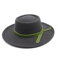 Detailed top view of dark grey wool felt fedora featuring a green velvet decorative band - M (56-58cm) / Dark Gray